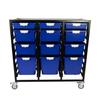 Storsystem Commercial Grade Mobile Bin Storage Cart with 12 Blue High Impact Polystyrene Bins/Trays CE2103DG-3S6D3QPB